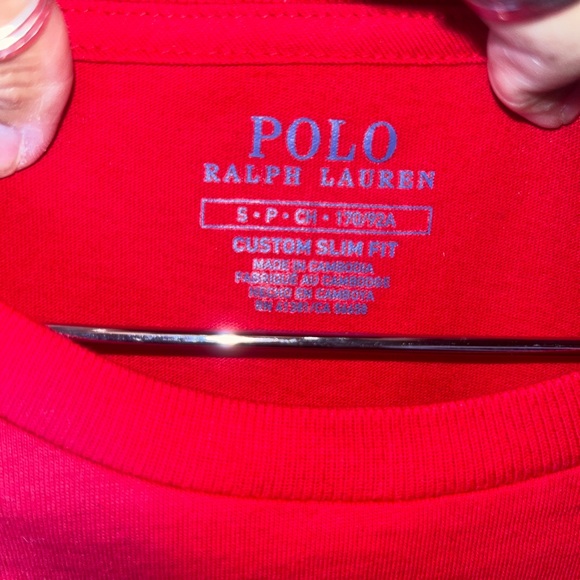 Polo by Ralph Lauren Men's Red Tee with Blue Logo - Picture 3 of 4